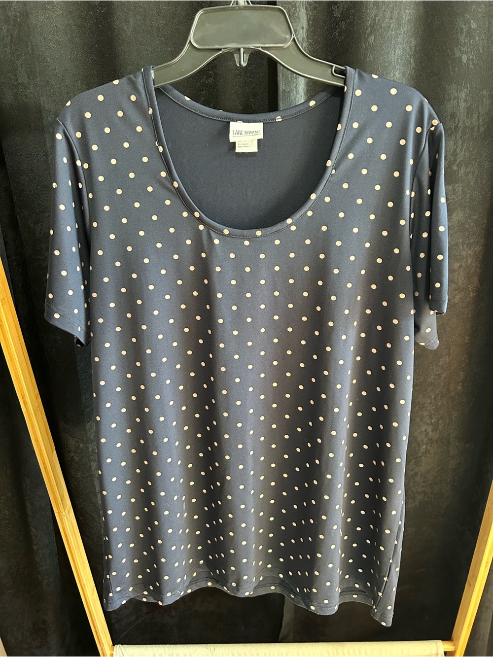 Lane Bryant Navy + Cream Polka Dot Scoop Neck Tee